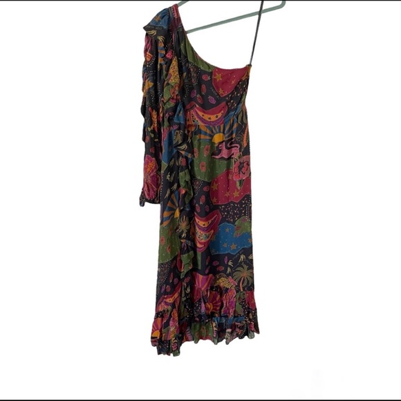 NWT FARM Rio Crazy Mix One-Shoulder Midi Dress Size S - Picture 3 of 14